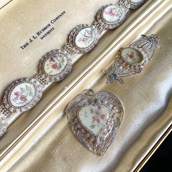Vintage Chinese filigree bracelet set - Picture 1 of 4